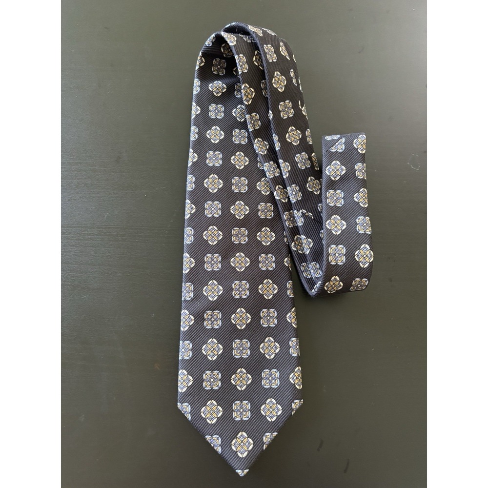 Robert Talbott Tie Necktie Vintage Scattered Medallion Print Navy USA Made Silk